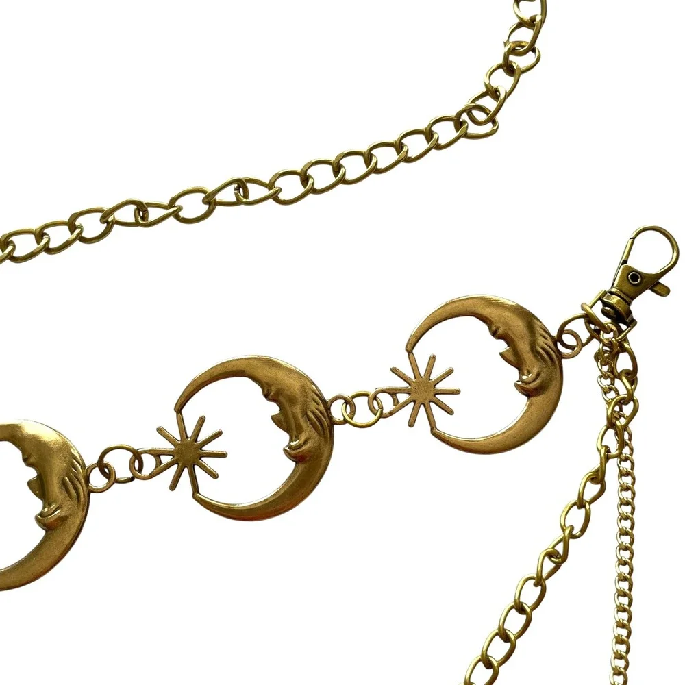 Celestial Crescent Moon & Star layered multi cascade‎ Chain Belt Boho western